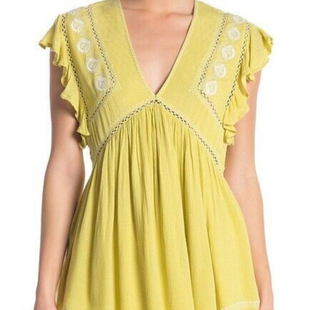 FREE PEOPLE Womens Tunic Relaxed Chartreuse Yellow